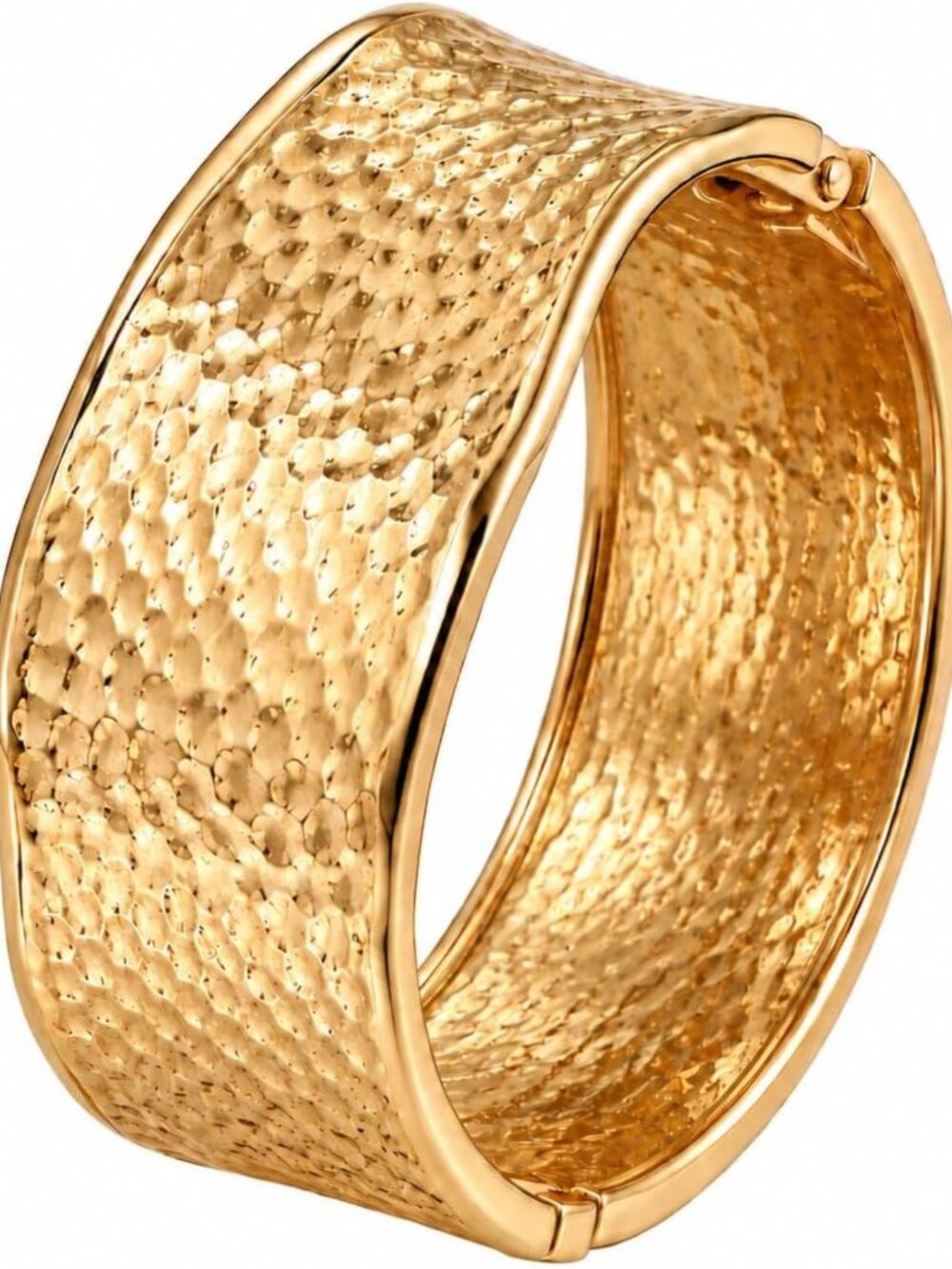 Chunky Gold Hammered Cuff Bracelet for Women, Vintage Boho Hinged Bangle Gift
